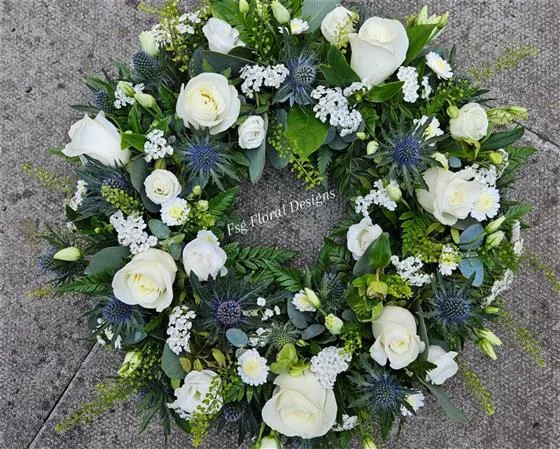 Classic Whites Funeral Wreath — Mixed flower wreaths also available in any colour of your choosing and different sizes. Our picture 