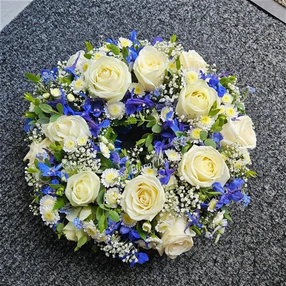 Something Blue Funeral Wreaths — Mixed flower wreaths also available in any colour of your choosing and different sizes. Our picture 