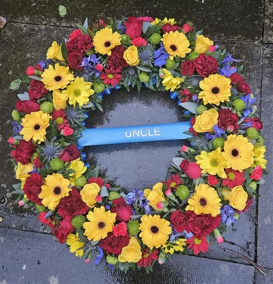 Extra Large Colourful Wreath — 21" extra large bright and colourful mixed wreath, can also be made in other colours At checkout, pl