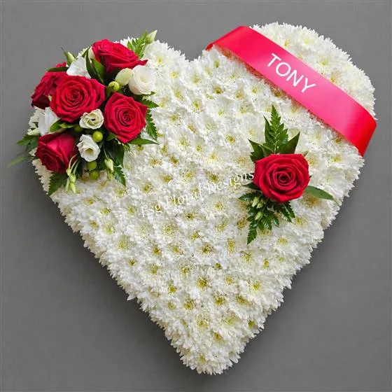 Solid Based Hearts — Solid based hearts in white chrysanthemums with a complementary corsage available in any colour of y