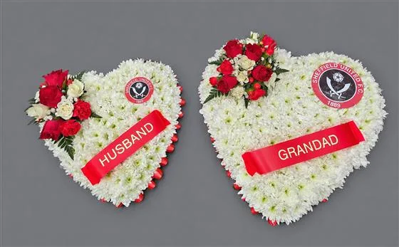 Football Hearts — Personalised logo heart tribute. Perfect balance of floral flowers, while showing your everlasting s