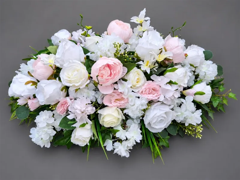 Blush Pink & Ivory Elegance - Artificial Casket Spray — 3ft Artificial Funeral Casket Spray A beautiful and elegant floral tribute, lovingly handcrafted to