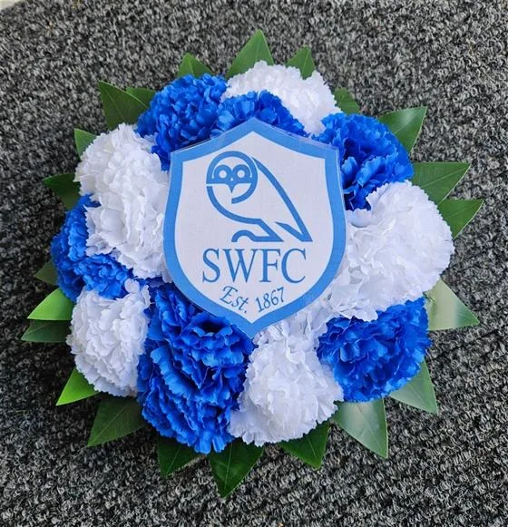 SWFC Football Artificial posy — An artificial floral posy is a thoughtful and lasting tribute for a funeral, often used to express d