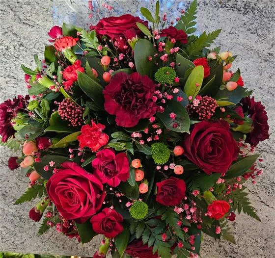 Red Floral Posy — Funeral posy arrangement - available in different sizes and colours - please specify colour if diffe
