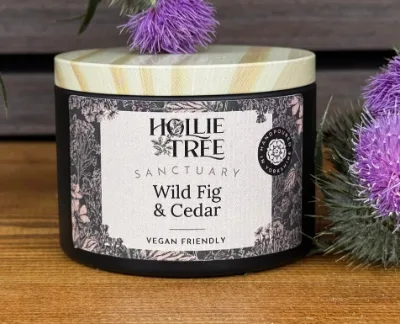 Candle — A Hollie Tree scented candle in Wild Fig & Cedar. Vegan friendly.