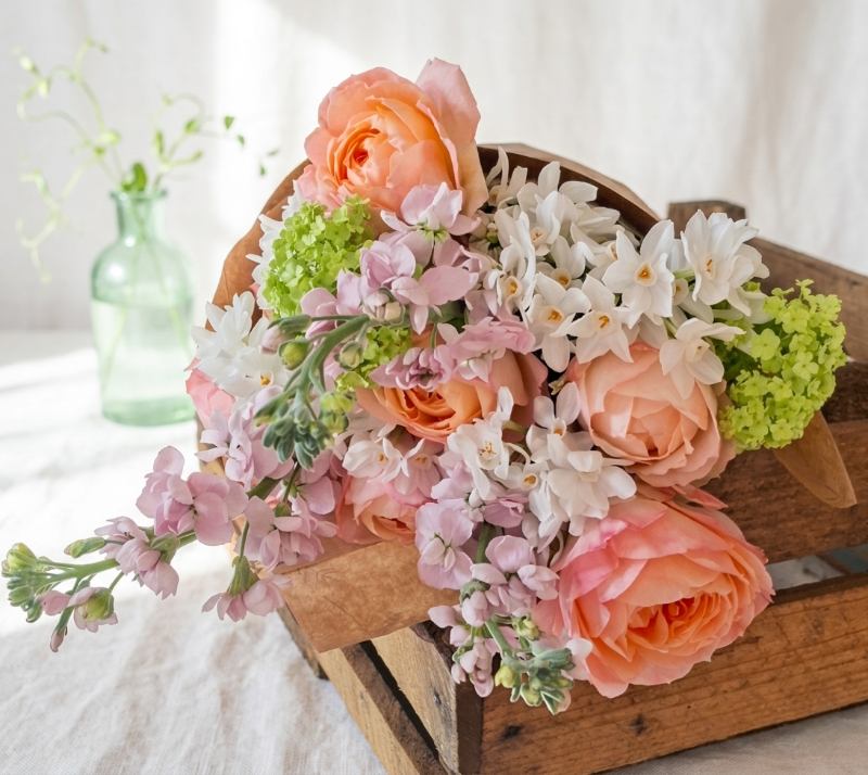 Florist Choice — Bright seasonal mix, exact blooms will vary producing a unique fresh floral handtie bouquet every ti