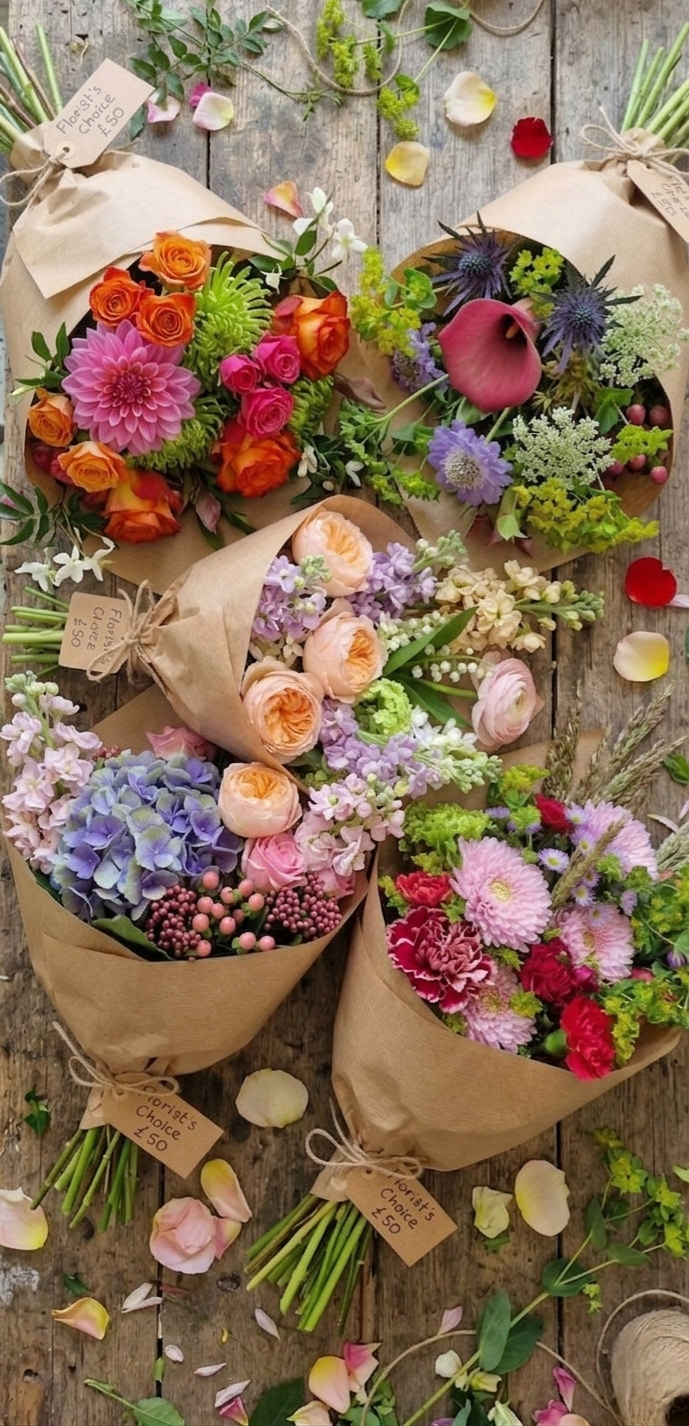 Florist Choice — Bright seasonal mix, exact blooms will vary producing a unique fresh floral handtie bouquet every ti